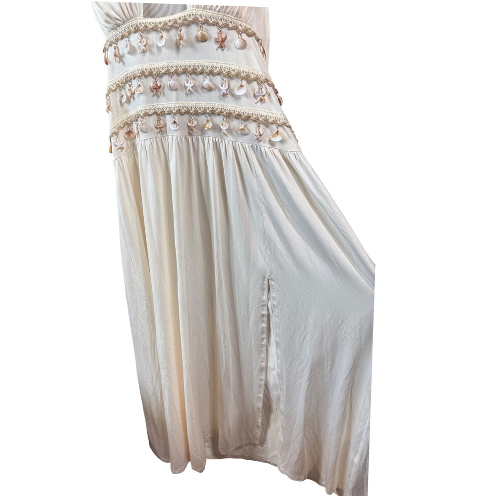 Vintage Maxi Dress Womens S Shell Embellished Halter Plunging Cream Mermaidcore - Picture 5 of 7